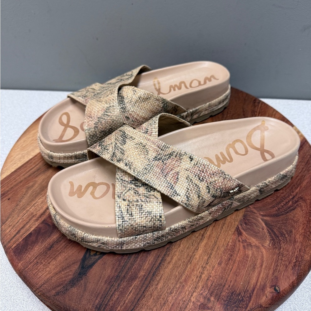Sam Edelman Neutral Snake-Print Crisscross Slide Sandals
